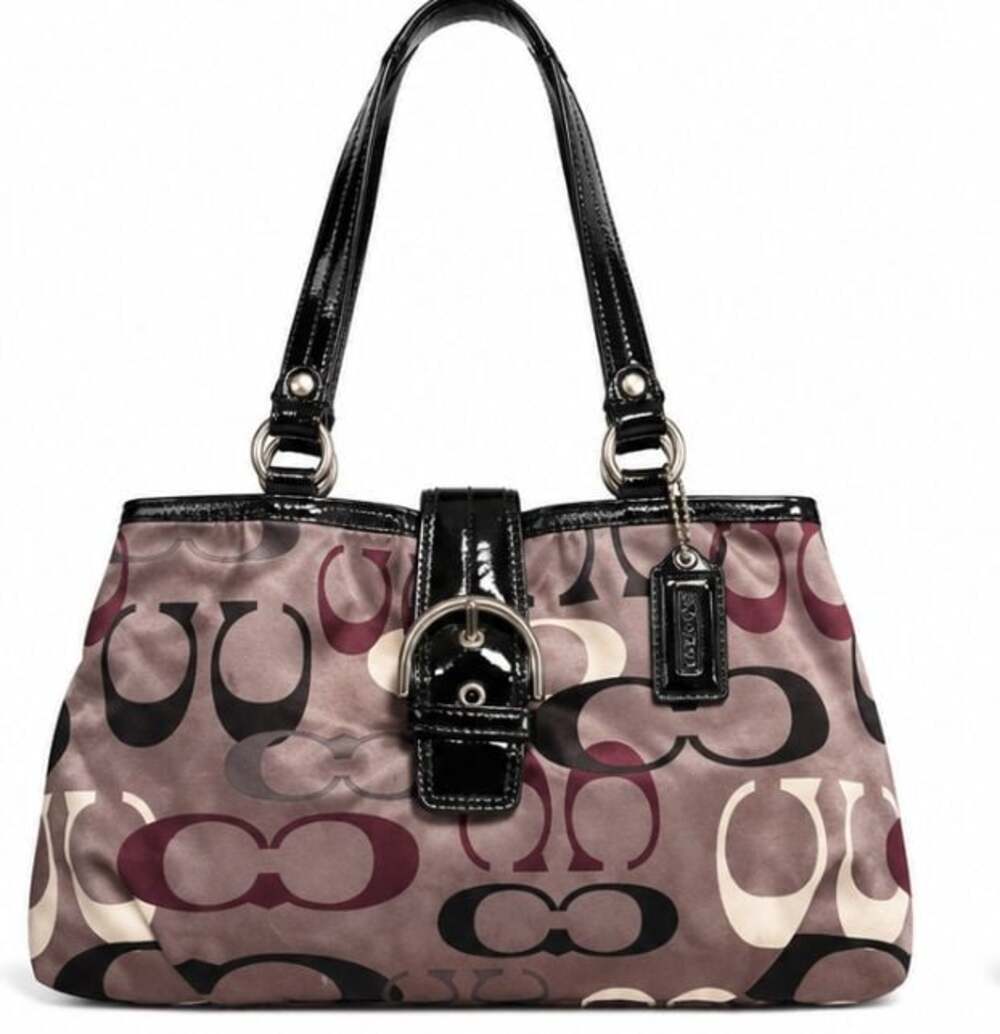 Coach Multi-Color Monogram Satin and Patent Leather Shoulder Bag
